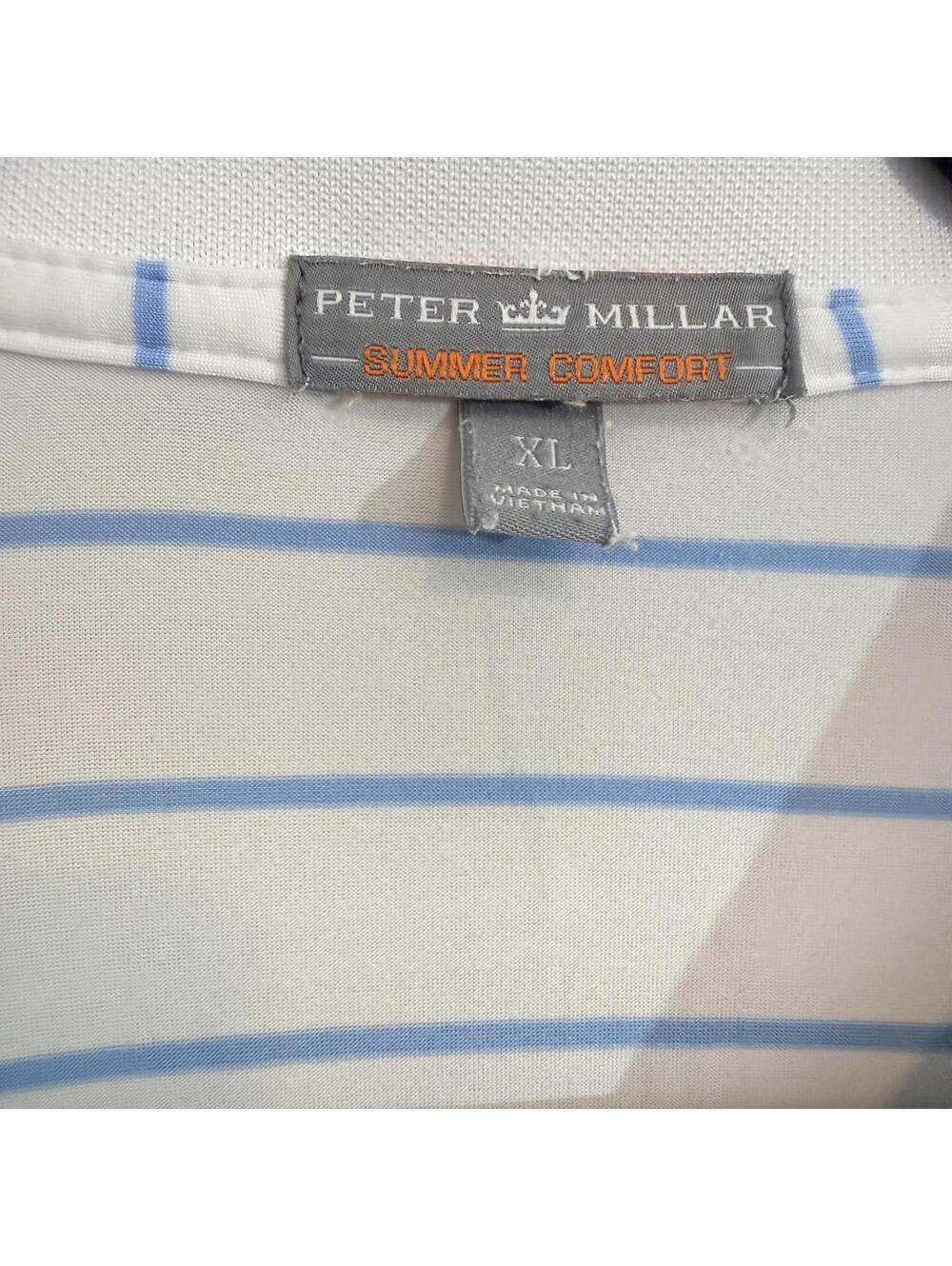 Peter Millar Polo Shirt Men's XL White Blue Stripe Performance Transmiss Logo - Picture 4 of 14